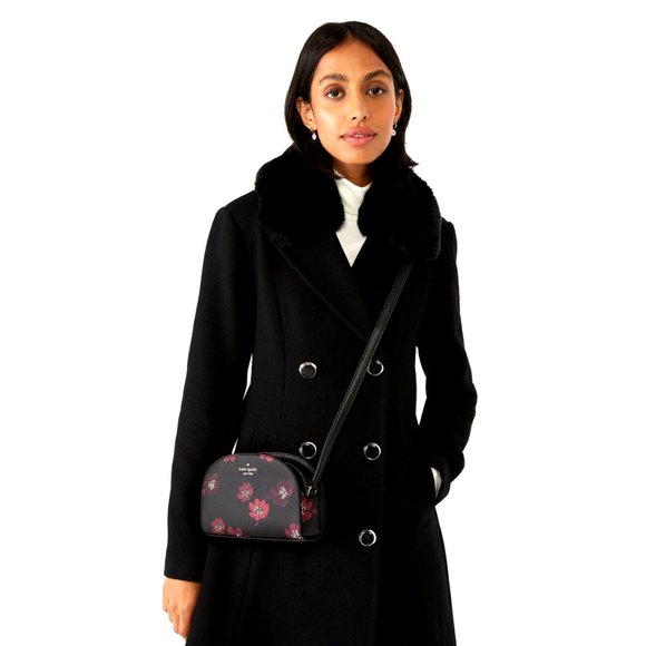 New Kate Spade Perry Saffiano PVC Dome Crossbody Floral Black Multi - Picture 3 of 4
